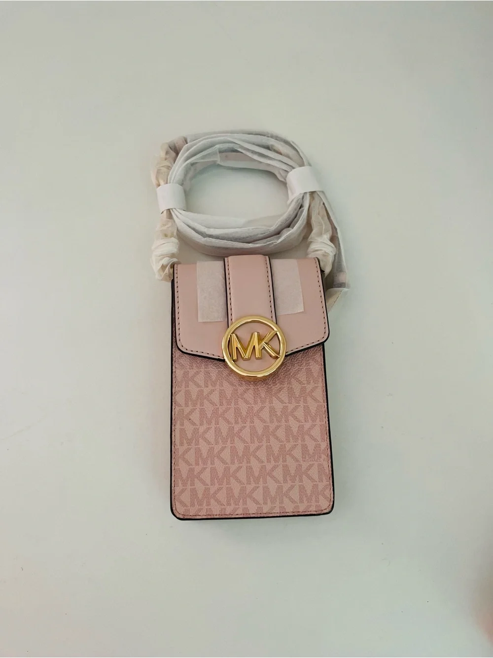 Michael Kors Blush MK Monogram Crossbody Phone Pouch with Gold Logo